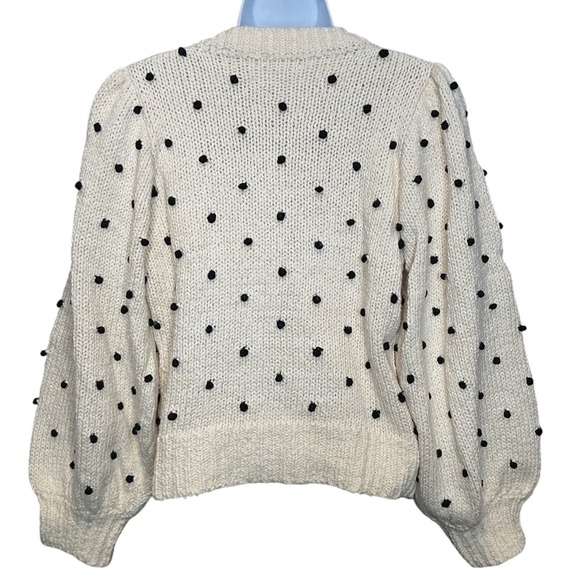 ULLA JOHNSON Womens Adalene Cream Black Pom Pom Puff Sleeve Cotton Sweater Sz M - Picture 3 of 11